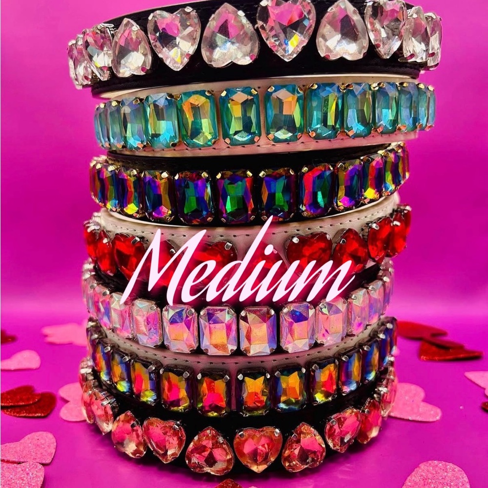 Luxury Leather/Austrian Crystal Gemstone Collar